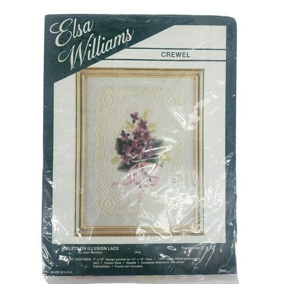 New Elsa Williams VIOLETS ON ILLUSION LACE 00287 - Picture 1 of 5